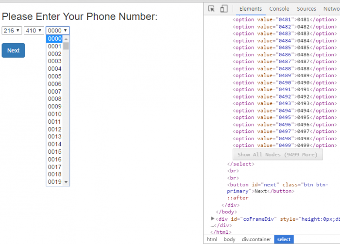 Please select your phone number from the drop down list