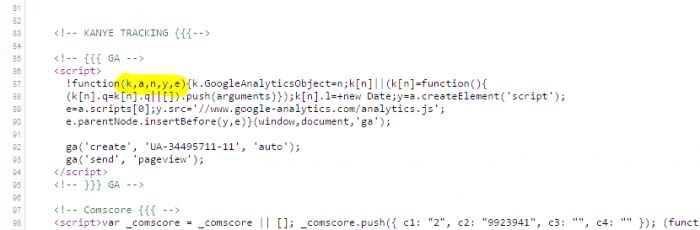 Easter egg in kanyewest.com Google Analytics snippet.
