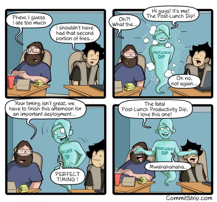 [commitstrip] The post-lunch dip