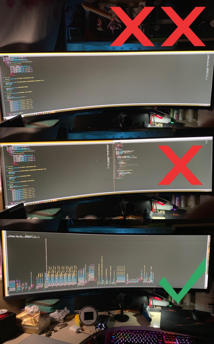 how to write long codes with a ultra-wide monitor correctly