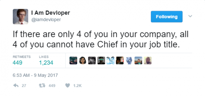 you cannot have Chief in your job title