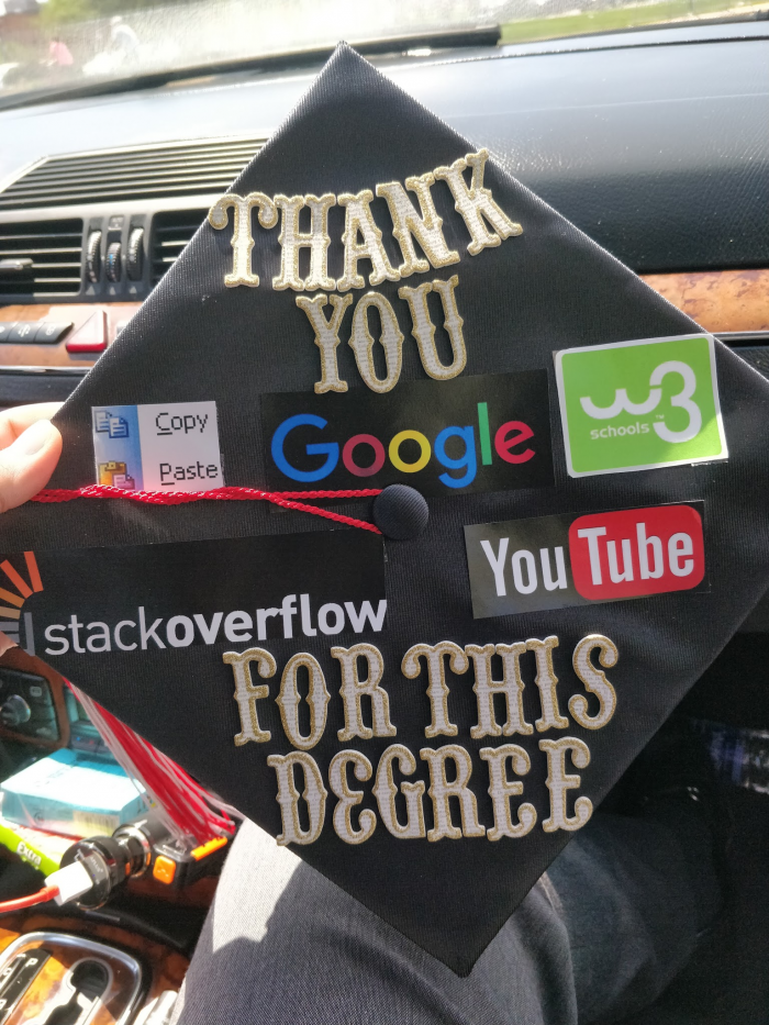 Graduated with a computer science degree this weekend. I decorated my graduation cap.
