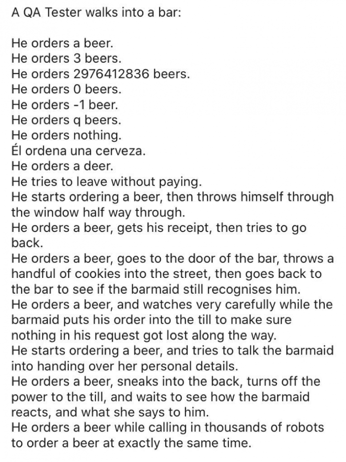 A QA Tester walks into a bar