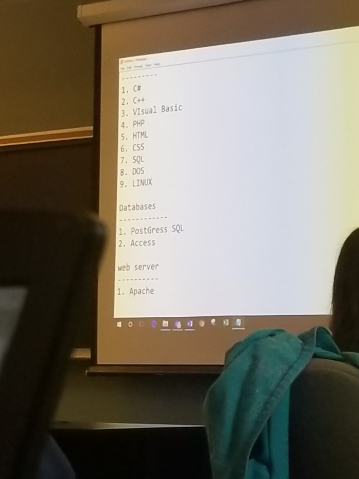 Professor posted a list of programming languages